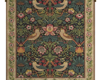 Strawberry Thief Tapestry: William Morris Art Wall Hanging (36x27 inch)