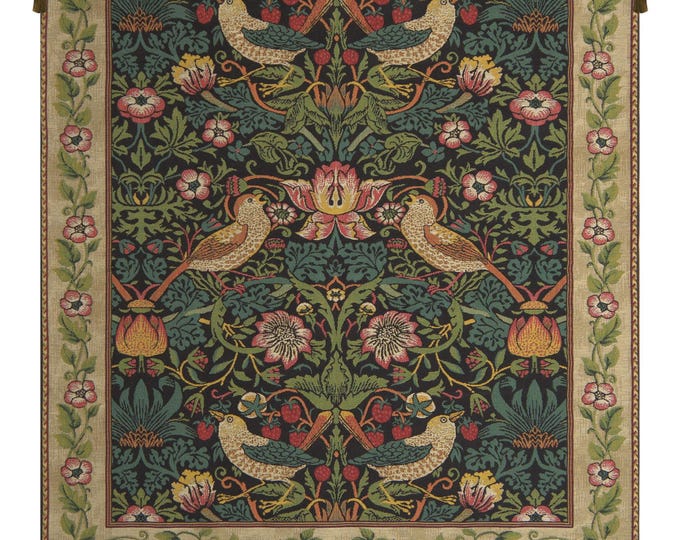 Strawberry Thief Tapestry: William Morris Art Wall Hanging (36x27 inch)