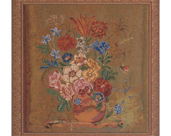 Verendael Terracotta Floral Tapestry: European Woven Wall Hanging