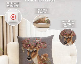 Elegant Forest Deer Grey Tapestry Pillow Cover 18x18 inch - Belgian Woven Cushion Case for Home Decor