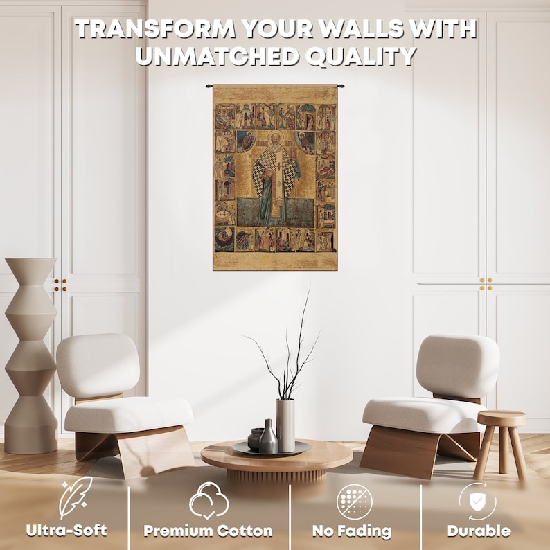 Saint Nicholas Tapestry: Italian Woven Religious Wall Hanging (24x17 inch) image 6