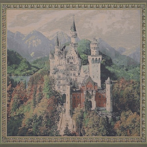 Neuschwanstein Castle Tapestry: Woven Jacquard Medieval Wall Art (29x35 inch)