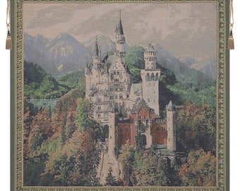 Neuschwanstein Castle Grey European Wall Tapestry - Woven Jacquard Wall Décor Art - Home Décor Wall Hanging - Medieval Tapestry Wall Art