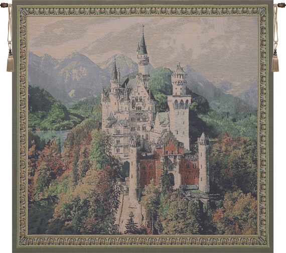 Neuschwanstein Castle Tapestry: Woven Jacquard Medieval Wall Art (29x35 inch)