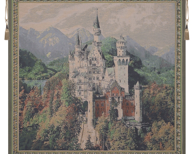 Neuschwanstein Castle Grey European Wall Tapestry - Woven Jacquard Wall Décor Art - Home Décor Wall Hanging - Medieval Tapestry Wall Art