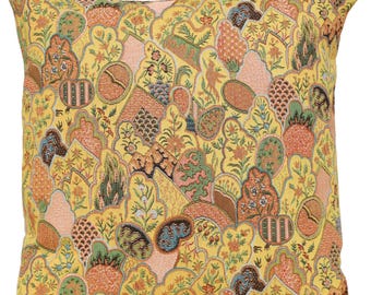 Mosaique Chinoise Yellow Decorative Tapestry Cushion, Pillow Cover, Couch, Sofa Accessory, (19x19", Woven in France)