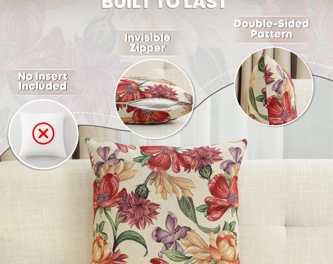 Elegant Iris Tapestry Pillow Cover: Floral Jacquard Woven Cushion for Sofa and Home Decor