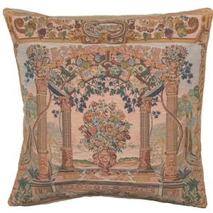 Terrasse with Columns Tapestry Cushion Covers - 19x19 Jacquard Woven Throw Pillow Cover - Belgian Gobelin Throw Pillow Covers for Couch