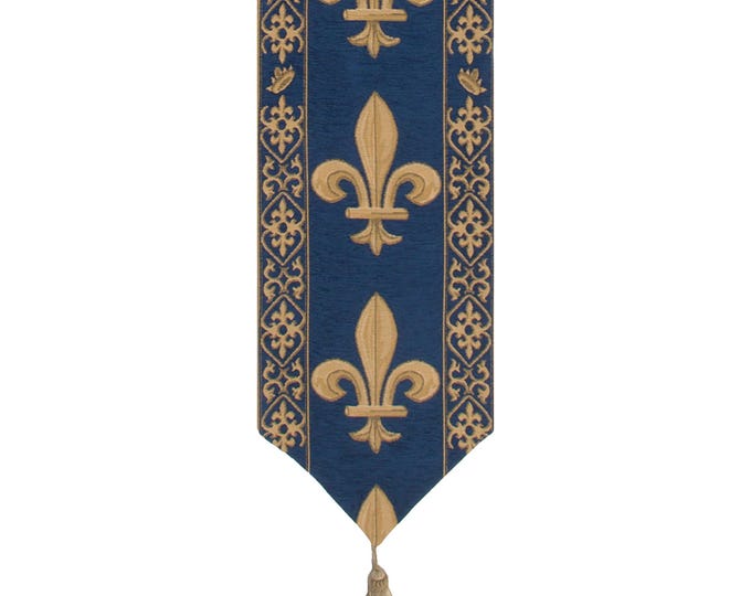 Fleur De Lys Table Runner: French Jacquard Woven Cotton, 78x12