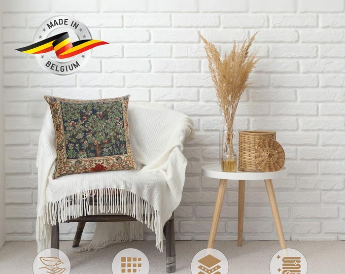 William Morris Tree of Life Pillow Cover: Belgian Tapestry Cushion Case 16x16