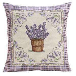 Lavender Hearts Tapestry Pillow Cover: French Country Woven Throw (18x18 Inch)