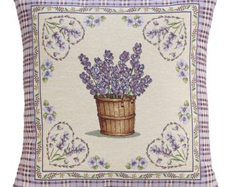 Lavender Hearts Tapestry Cushion Cover 18x18 Inch - French Country Throw Pillow Case - Woven Decorative Pillows Cover for Home Decor