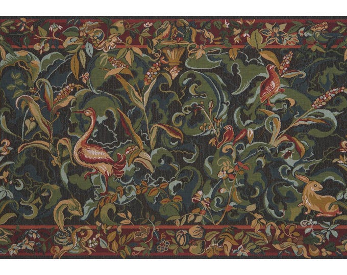 Green Animal Tapestry Vintage Jacquard Woven Wall Hanging Belgian European Floral Landscape Home Decor Art 19x31