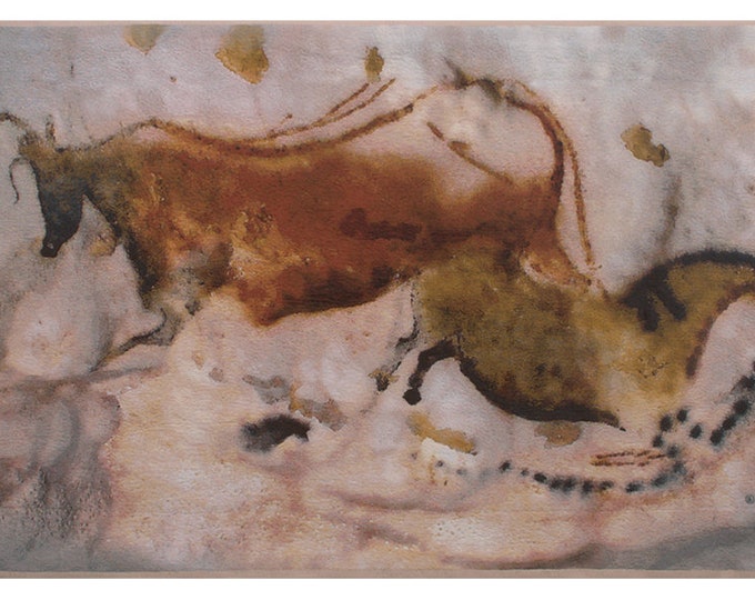 Lascaux Cave Painting Tapestry: Cow & Horse Jacquard Wall Art (35x56 inch)