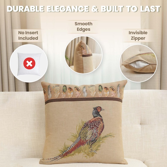 Elegant Pheasant French Tapestry Cushion Cover 19x19  - Jacquard Woven Decorative Throw Pillow Case