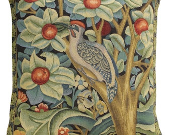 William Morris Woodpecker Belgian Tapestry Pillow Cover 18x18 Floral Decorative Cushion Case