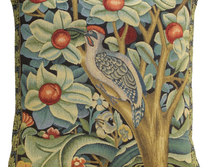 William Morris Woodpecker Belgian Tapestry Pillow Cover 18x18 Floral Decorative Cushion Case