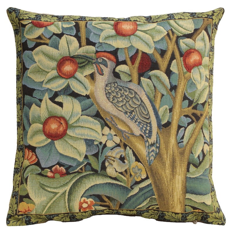 BelgianWallTapestry William Morris Woodpecker Throw Pillow Cover