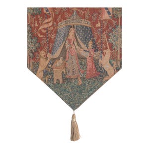 Mysterious Small Tapestry Table Runner with A Mon Seul Desir Motif