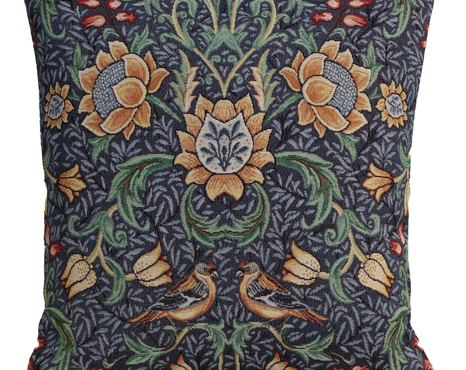 Floral Tapestry Pillow Cover: Jacquard Woven Birds & Flowers, 18x18 inch