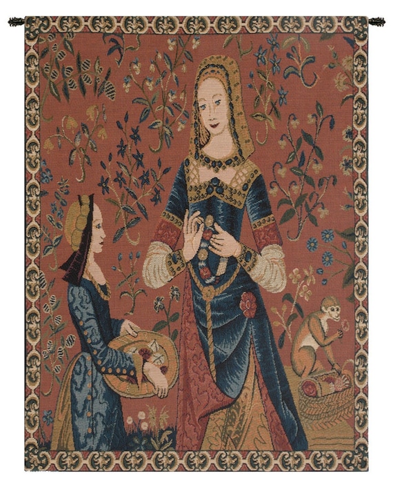Millefleurs Medieval Wall Tapestry: The Smell II, Woven Jacquard Art