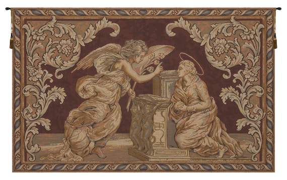 Annunciation Tapestry: Italian Jacquard Woven Religious Wall Decor (24x42 inch)