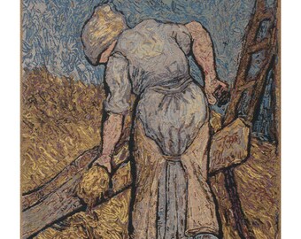 Van Gogh's Flax Harvest Wall Tapestry Woven - Antique Woven Wall Hangings - Fine Arts Decorative Wall Art for Home