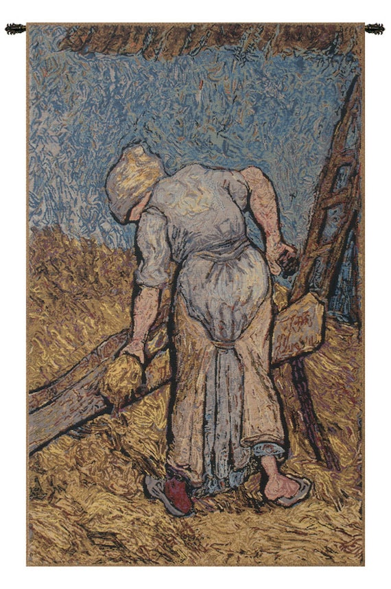 Van Gogh's Flax Harvest Woven Tapestry - Fine Arts Wall Decor