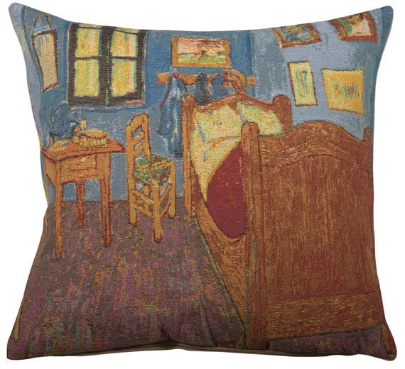 Van Gogh La Chambre Tapestry Pillow Cover: Belgian Woven Art (18x18 inch)