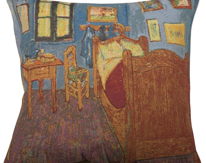 Van Gogh La Chambre Tapestry Pillow Cover: Belgian Woven Art (18x18 inch)