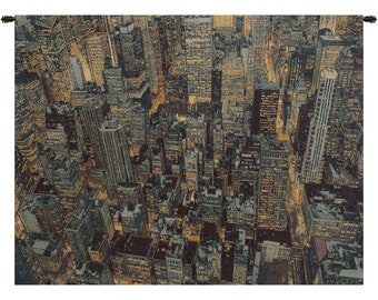 A New York Night European Wall Tapestry - City Night Scene Wall Decor Art - Woven Jacquard Italian Wall Tapestry - Cityscape Wall Hanging