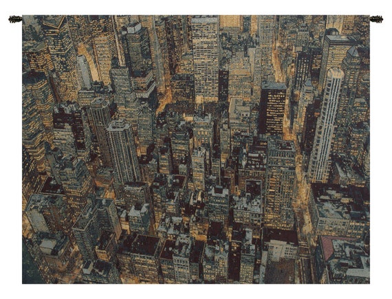 New York Cityscape Tapestry: Woven Jacquard Wall Hanging, Italian Art