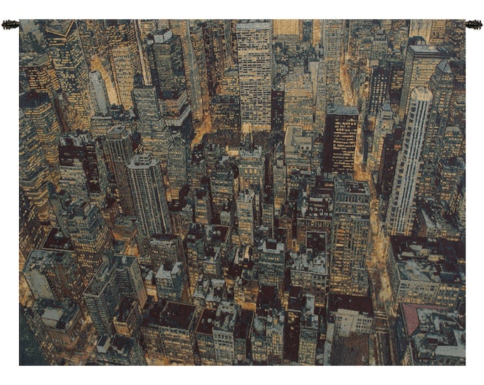 New York Cityscape Tapestry: Woven Jacquard Wall Hanging, Italian Art