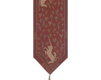 Unicorn Tapestry Table Runner: French Jacquard Woven Medieval Decor