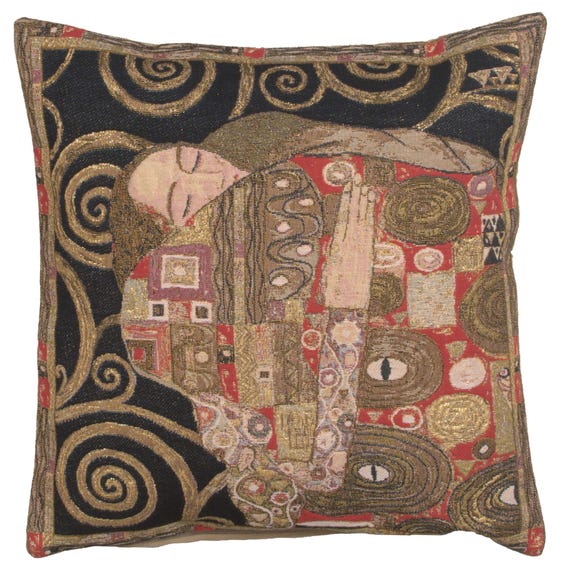 Gustav Klimt 'The Accomplishment' Tapestry Pillow Cover - Belgian Woven Cotton (18x18)