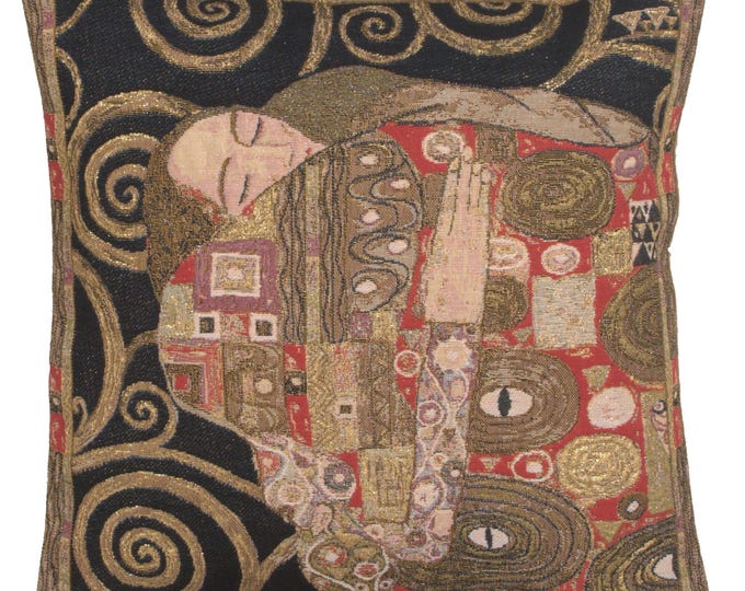 Gustav Klimt 'The Accomplishment' Tapestry Pillow Cover - Belgian Woven Cotton (18x18)
