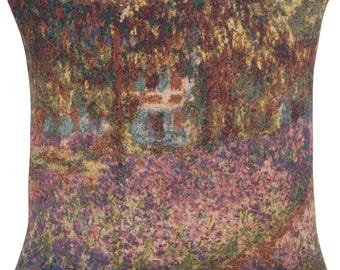 Woven Tapestry Monet's Iris Garden Modern Pillow Covers 18x18, Gobelin Decorative Cushion Covers, Belgian Sofa Body Pillow Covers