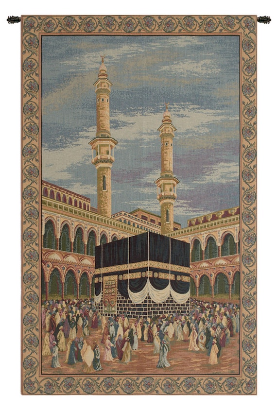 Mecca I European Jacquard Wall Tapestry 42x24 inch - Woven Religious Italian Decor Art - Unique Decorative Hanging