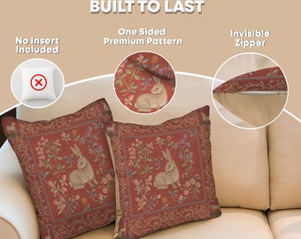 Medieval Rabbit Tapestry Cushion Cover - 19x19 inch French Woven Pillow Case by Belgian Wall Tapestry - Vintage Home Decor,Throw, Christmas