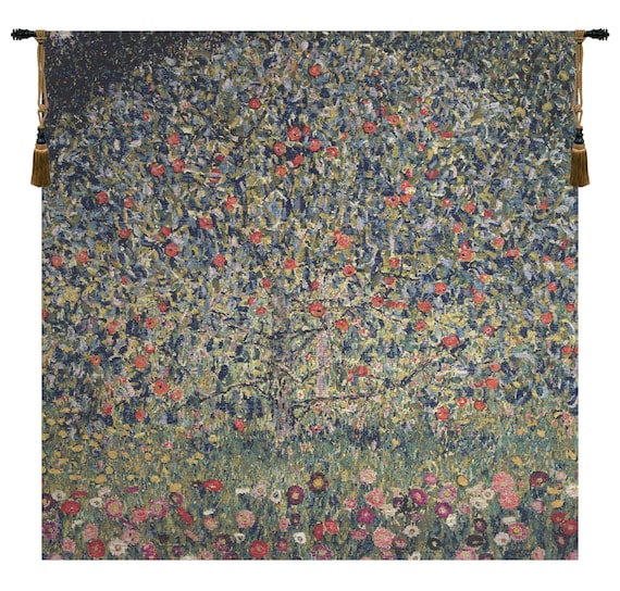 Klimt Apple Tree Tapestry: Floral Jacquard Woven Wall Hanging