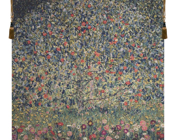 Klimt Apple Tree Tapestry: Floral Jacquard Woven Wall Hanging