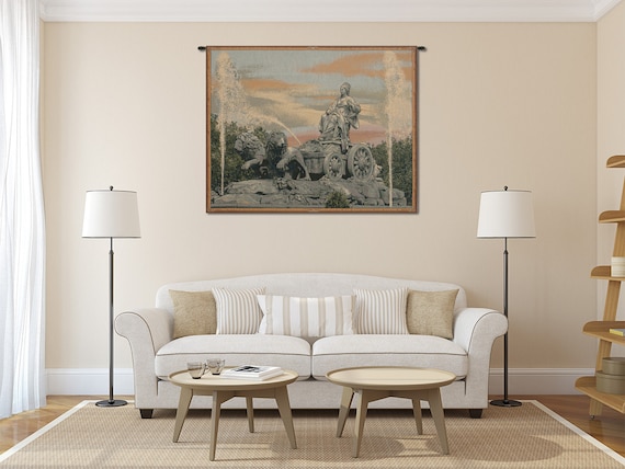 Italian Jacquard Woven Cibele Madrid Fountain Tapestry: Elegant Historical Wall Art for Home Decor