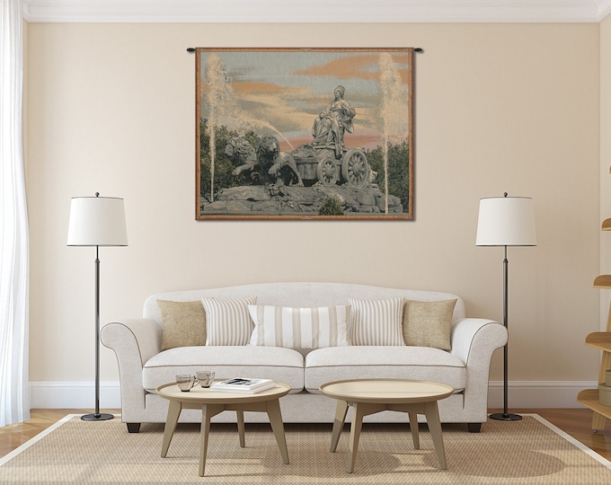 Italian Jacquard Woven Cibele Madrid Fountain Tapestry: Elegant Historical Wall Art for Home Decor