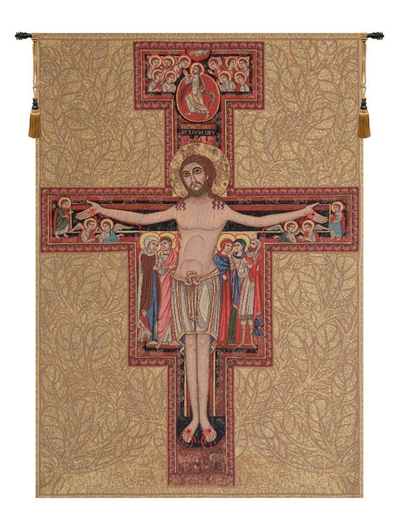 St. Damian Crucifix Tapestry: Italian Religious Wall Decor