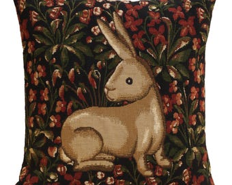 Medieval Rabbit Floral Garden Belgian Tapestry Throw Pillow Cushion Cover 18x18 inch