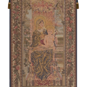 Madonna and Child Tapestry: Woven Belgian Religious Wall Hanging