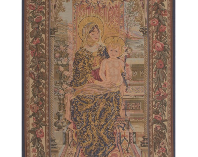Madonna and Child Tapestry: Woven Belgian Religious Wall Hanging