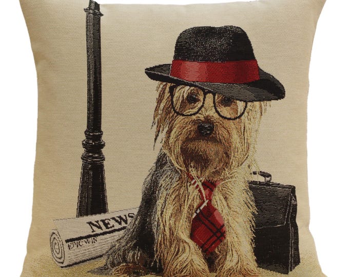 Executive Yorkie Tapestry Pillow Cover, Double Sided (18x18 inch)