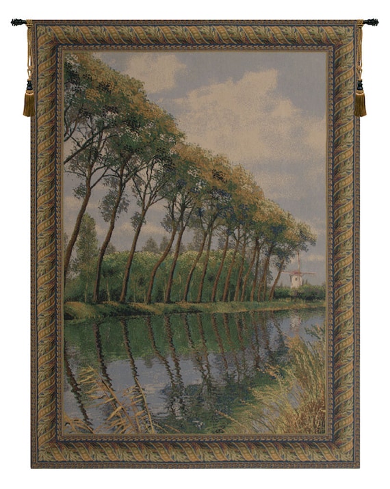 Flanders Mill Canal Tapestry: Medieval European Jacquard Wall Art