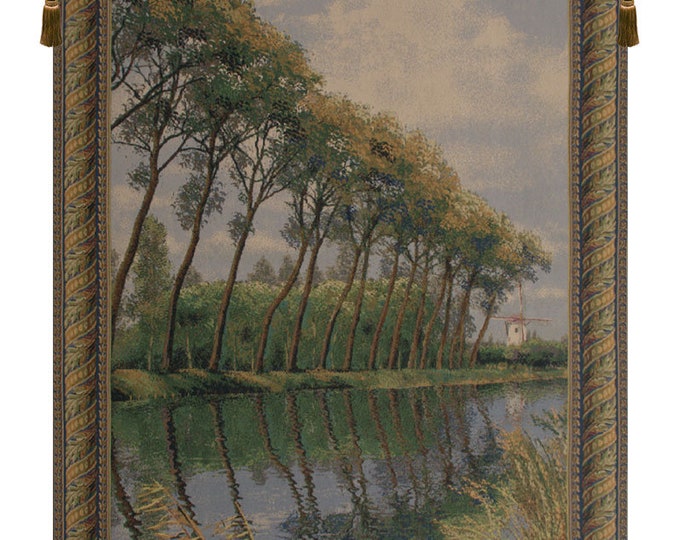 Flanders Mill Canal Tapestry: Medieval European Jacquard Wall Art